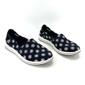 Clarks Cloudsteppers Breeze Ave Slip-On Flats/Sneaker Sz 10 W Daisy Floral Denim